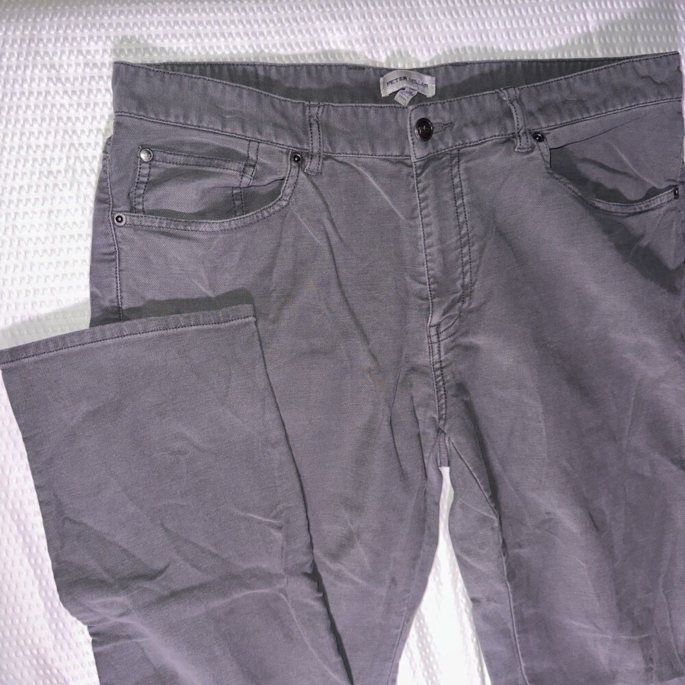 Peter Millar Coastline Five-Pocket Pants Size 34X32 Gray stretch